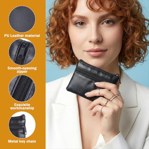4PCS Black PU Leather Coin Purse, Portable Zipper Coin Purse | Change Pouch Change Coins Pouch ChangePurse for Women Men