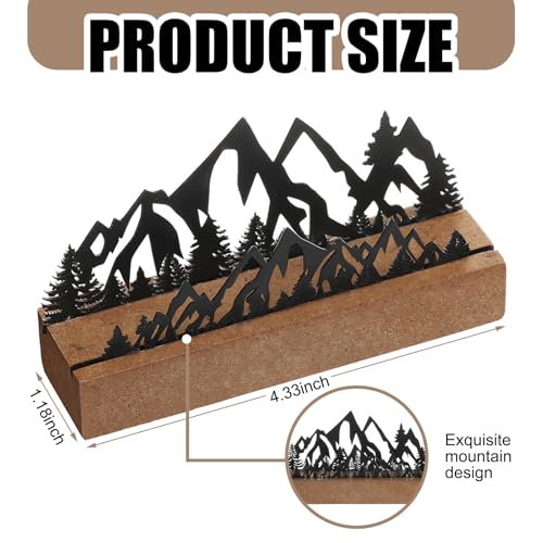 CroBlissful 2 Pcs Mountain Business Card Holders for Desk, Wood&Metal Black Mountain Range Forest Silhouette Business Card Display Stand for Home Office - size: Wood, style: Mountain
