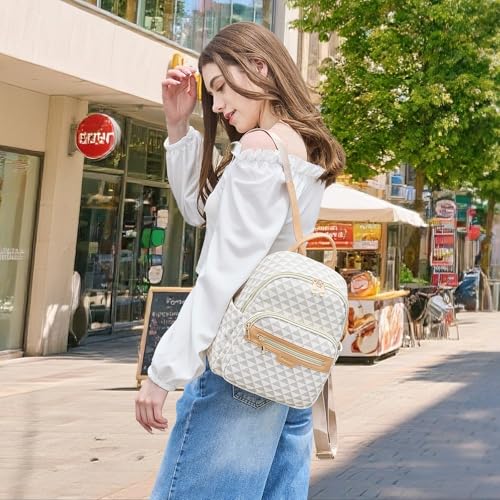 Makes Mini Backpack for Women, Small Casual Backpacks Daily Travel Bag 2pcs | Small Bookbag,Work Travel School PU Leather Shoulder Bag Mochilas Para Mujer Rucksack Gifts for Lady Girls Mother Wife - color: White