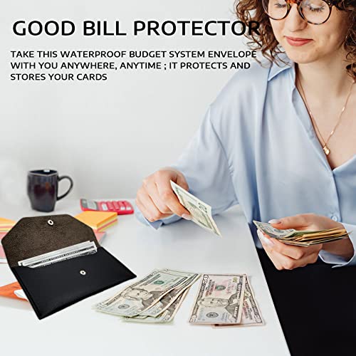 BLMHTWO Cash Wallets for Women - Reusable Leather Cash Envelope Wallet for Budgeting, Billing（Black） - color: black