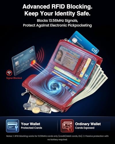 Premium Leather Wallet, Multi-Slot Card Holder with ID Window, Zipper Coin Purse, First Layer Leather (Red & Black) - color: Red & Black