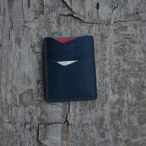 Front Pocket Card Case Slim Wallet Card Holder for Men & Women Minimalist Leather Wallet Card Holder Distressed Gifts - color: Navy Blue