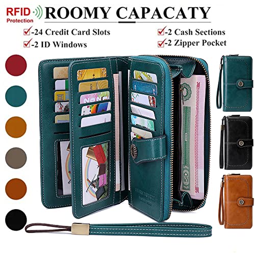 Women Leather Wallet Crossbody Shoulder Bag with Double Zipper and Mobile Phone Purse with Shoulder Strap - color: 660-blue