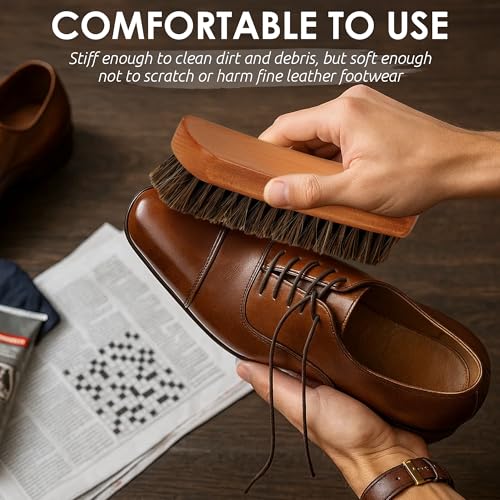 TAKAVU Shoe Brush 100% Genuine Horse Hair, Won't Scratch Leather (1 Piece) - size: 1pc