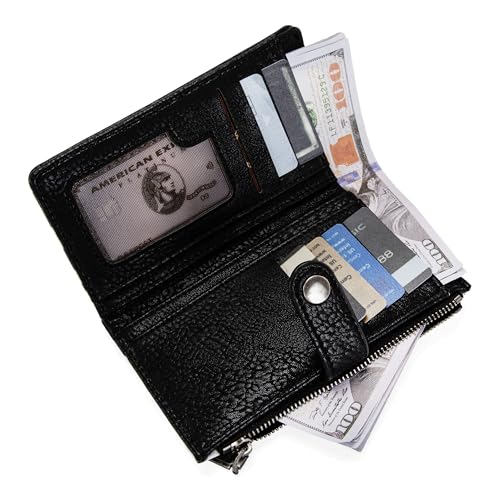 Wrangler Wallet for Women Bifold Card Holder with Zipper and ID Window - color: Cow Print - Black