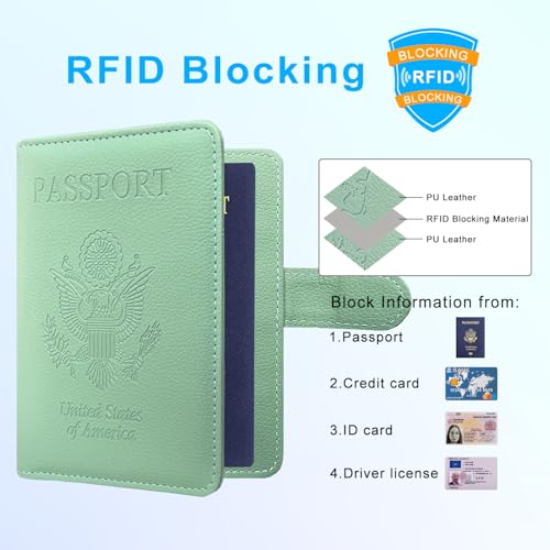 Passport Holder Cover, ACdream Protective Premium Leather RFID Blocking Wallet Travel Case for Passport/Credit Card/Air Ticket, - color: **Agave Green