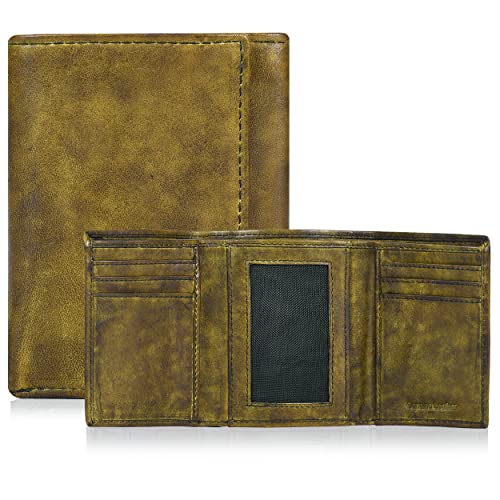 Trifold Leather Wallet for Men - RFID Slim Minimalist Front Pocket 6 Slots - color: Wash Green