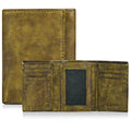 Trifold Leather Wallet for Men - RFID Slim Minimalist Front Pocket 6 Slots - color: Wash Green