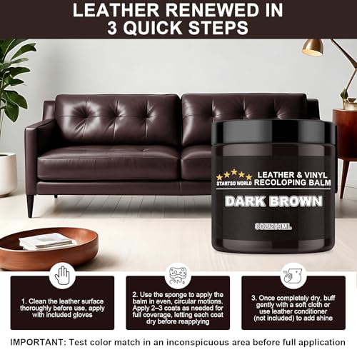 STARTSO WORLD Leather Recoloring Balm, Dark Brown Leather Repair Kit for Furniture, Leather Dye, Leather Color Restorer for Couches, Leather Couch Paint | Repair, Restore Faded & Scratched Leather - color: Dark Brown, size: Leather Recoloring Balm