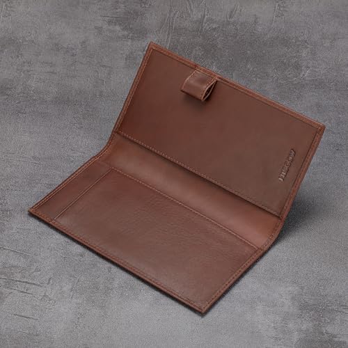 HISCOW Leather Checkbook Cover for Duplicate Checks with Pen Holder - color: Vintage Coffee