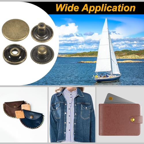 HARFINGTON 24Set Leather Snaps Fasteners Kit 15mm Dia Brass Press-Stud Cap Button 2.76" Length Metal Snap Buttons with 4 Install Tools for Coat Bag Leather Marine Boat Canvas, Bronze - color: Bronze, size: 15mm