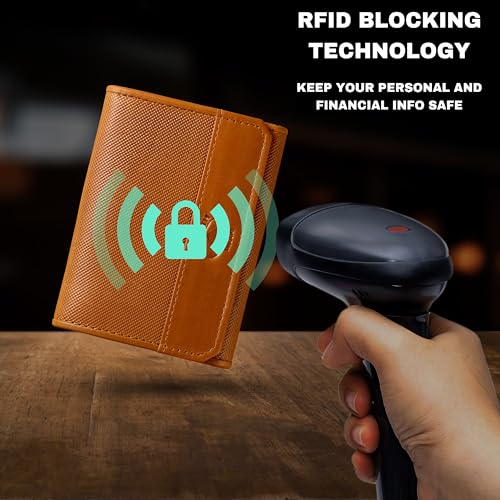 Stealth Mode RFID Blocking Leather Trifold Wallet for Men – Mens Trifold Leather Wallet with Flip Up ID Window, 11 Card Slots, Hidden Pockets, Divided Billfold – Gift Box Included (Light Brown Crunch) - color: Light Brown Crunch