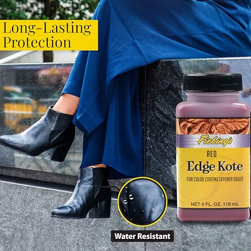 Fiebing's Edge Kote Leather Paint (4oz) - Edge Paint for Shoes, Furniture, Purses - Flexible, Water Resistant, Semi Gloss Color Coating Leather Dye to Protect Natural Edges (Red) - color: Red