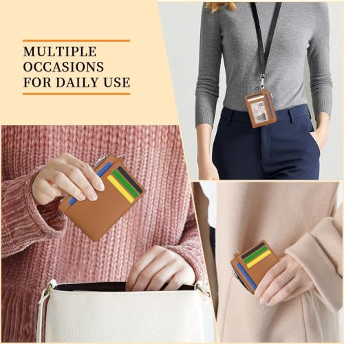 Hancynir Brown Minimalist Small Wallet Women Credit Card Holder RFID Slim | Zipper Pocket Wallet, Thin Travel Coin Purse, Ladies Women Mens Gifts, Cute Card Case, 6 Card Slots, ID Window, PU Leather - color: 01-Lichee Brown