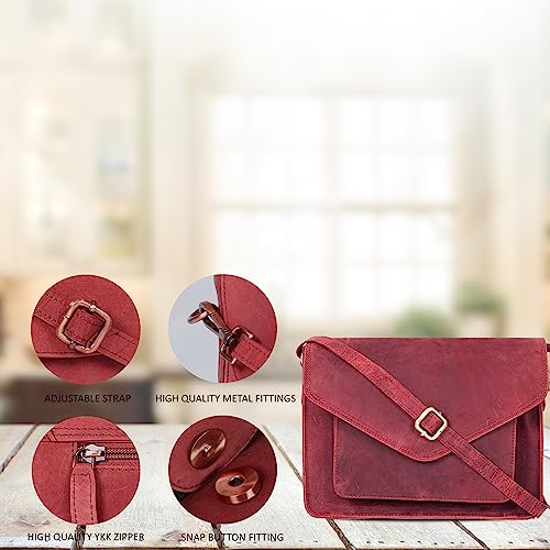Ozora Genuine Leather Crossbody Purse for Women, Shoulder Bag - color: Red Hunter