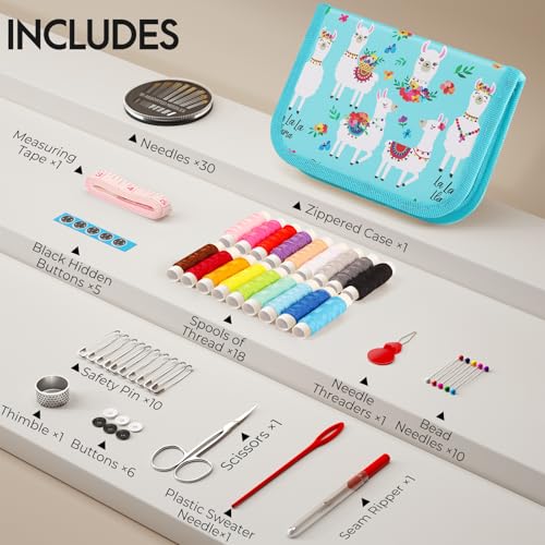 Coquimbo Sewing Kit Gifts for Teen Grils Adults Women Mom Grandma, Portable Sewing Supplies Contains Tape Measure, Scissors, Thimble, Thread, Sewing Needles (Alpaca) - color: Blue, size: M