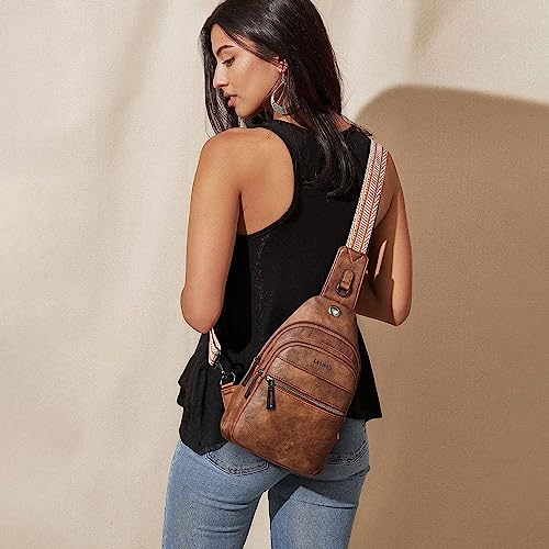 LATMAP 7L Sling Bag For Women Faux Leather Anti Theft Small Casual Daypack Backpack Fanny Pack Crossbody Chest Bags Purse Waterproof Brown - color: Brown