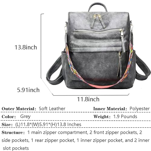 Women's Fashion Backpack Purse for Women Leather Multipurpose Design Ladies Shoulder Bag Travel bag Satchel Handbags - color: Grey