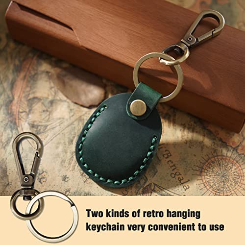 Genuine Leather AirTag Holder Compatible with Apple AirTag 2nd Gen & 1st Gen, Handmade Leather Air tag Keychain with Key Rings, Hidden Air tags Case Accessories - Green - color: Green