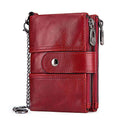 boshiho Genuine Leather Bifold Chain Wallet for Men RFID Blocking - color: Red