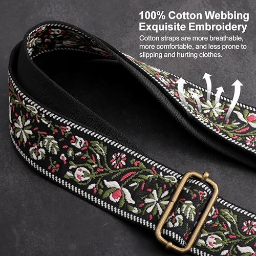 Nefelibata Purse Strap-2" Crazy Horse Leather Wide Shoulder Strap Adjustable Replacement,Retro knit Embroidery Multi-pattern Crossbody Bag Straps for Handbag,Crossbody Bags(Leather White Embroidery) - color: Leather White Flower Embroidery