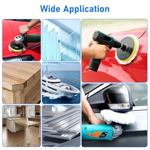 Linkstyle 11PCS 5 Inch Wool Polishing Buffing Pad Kit, Car Polishing Kit for Drill Buffer Attachment with M14 Drill Adapter for Waxing, Car Detailing, Metal Glass Surface