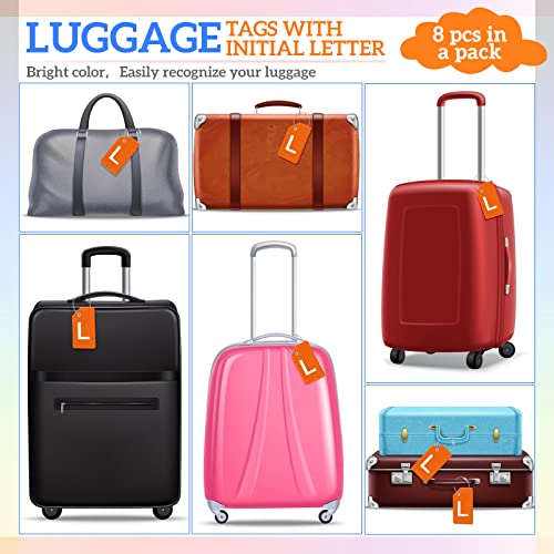 8 Pcs Initial Letter A-Z Luggage Tags Silicone Suitcase Instrument Tag with Name Card and Stainless Steel Loop(Letter L,Orange) - size: Letter L, style: Orange