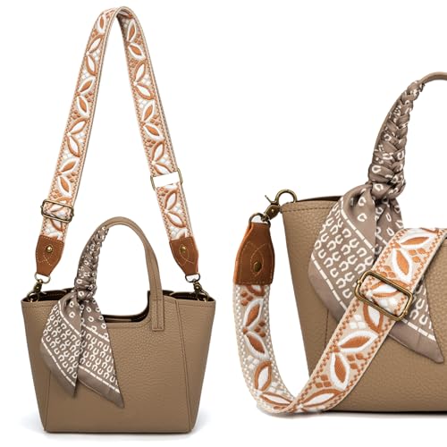 Purse Strap, 1.5" Cowhide Head Wide Shoulder Bag Strap Adjustable Replacement,Jacquard Embroidery Crossbody Bag Straps - color: Brownwhite Leave