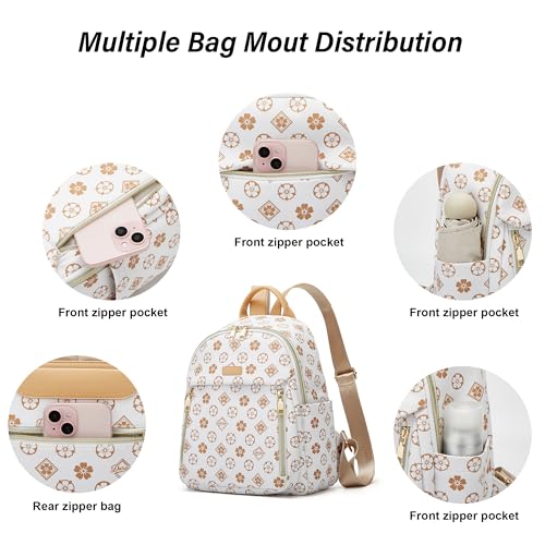 Makes Mini Backpack for Women, Small Casual Backpacks Daily Travel Bag 2pcs | Small Bookbag,Work Travel School PU Leather Shoulder Bag Mochilas Para Mujer Rucksack Gifts for Lady Girls Mother Wife - color: Beige Flower