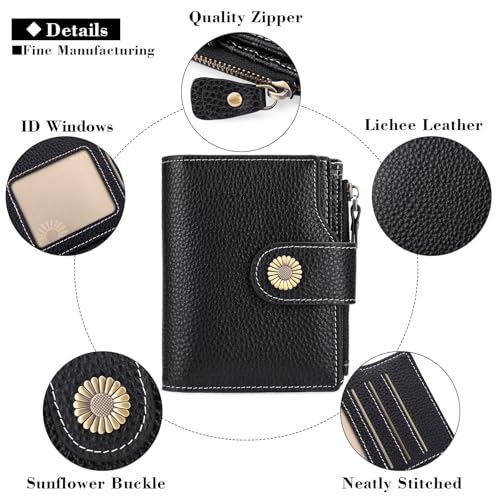Falan Mule Wallet for Women - Genuine Leather, Compact, RFID Blocking, Bifold Wallet - color: Elegant Black