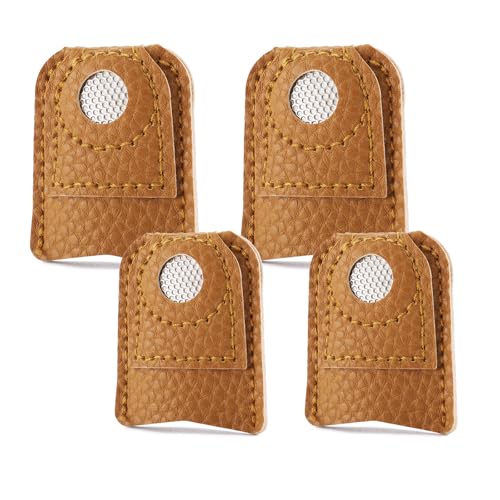 Leather Thimbles Finger Protectors for Hand Sewing, 4 Pcs 2 Sizes | Quilting Knitting Needlework Use, Soft Cowhide, Coin Shape, Fits Most Fingers