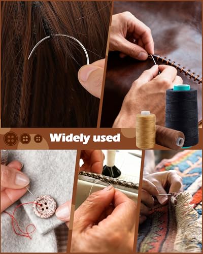 FIVEIZERO 900yd Black Sew in Hair Extension Thread and 30pcs T/C/J/I Needle | 1Roll Hair Thread;4-ply polyester weaving thread;Hair Weave Threads for Hair Extensions,Hand Sewing & Making Wigs DIY - color: 900yd-black