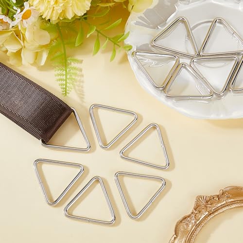 16Pcs Metal Triangle Ring Buckle Connectors Gunmetal Adjuster Purse Strap Keychain Lanyard - color: Platinum