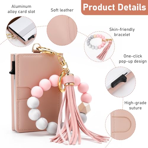Womens Wallet Credit Card Holder Small Ladies Wallet Rfid Card Holder for Women Id Window Aluminum Pop Up Cash Pocket Pu Leather Boho Purses - color: Pink