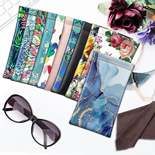 FINTIE Soft Eyeglasses Case with Cleaning Cloth, Squeeze Top Glasses Pouch | Sunglasses Eyewear Bag, Vegan Leather, For Reading /Prescription Glasses Storage, For Women Daily Carry - color: Ocean Marble