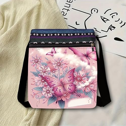 LSQFS Diamond Art Painting Crossbody Bag for Adults, Butterfly Floral DIY Diamond Art Kits for Women, PU Leather Shoulder Purse Craft Kit - color: Butterfly flowers 1