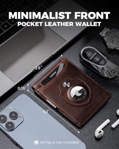 LORZOR AirTag Wallet with Money Clip - Mens Bifold Wallets Slim Front Pocket RFID Blocking Card Holder, Minimalist Air Tag Wallet with Present Box (Airtag Not Included) - color: Chestnut Brown
