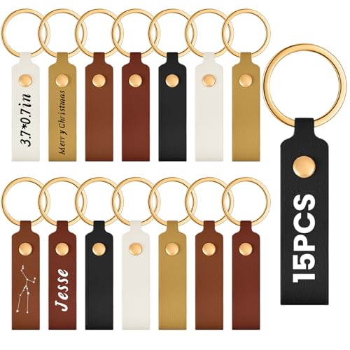 Wavyknot 100 Pcs PU Leather Keychain Blanks Bulk Laser Engraving Blanks Keychain Kit with Key Rings for DIY Key Chains Craft (3.7 x 0.7 Inches,Colorful) - color: Colorful, size: 3.7 x 0.7 Inches