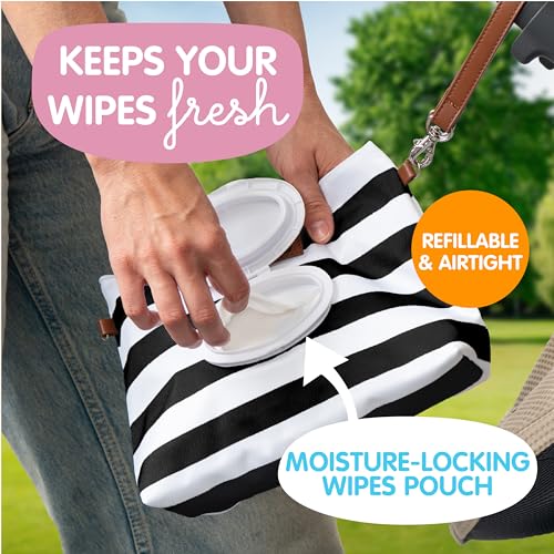 Bumco Portable Diaper Clutch Bag with Built-In Baby Wipes Dispenser | Airtight refillable wet container pouch. Portable travel wristlet strap holder for quick cleanups on the go. - color: Black