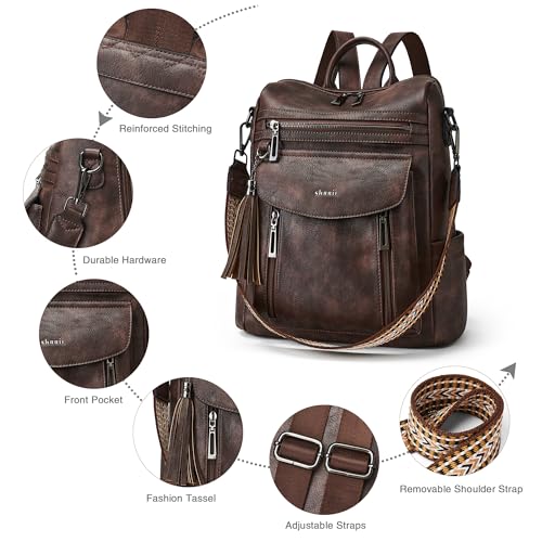 Shrrie Backpack Purse for Women Fashion Leather Backpack Purse Designer Travel Backpack Convertible Shoulder Bag with Wristlet for Work College - color: 1-3 Two-toned Coffee A1