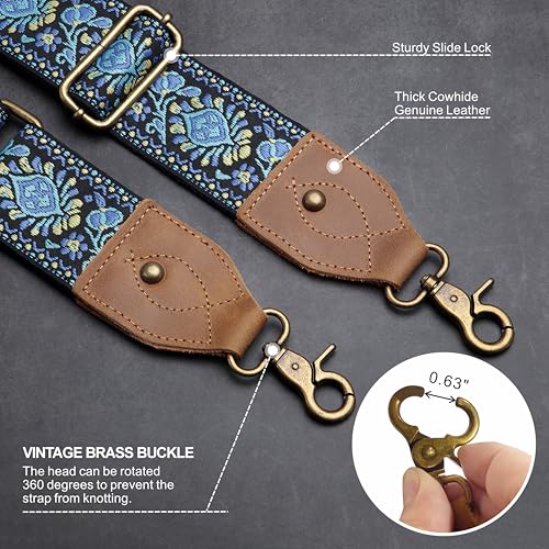 Nefelibata Purse Strap, 2" Cowhide Head Wide Shoulder Strap Adjustable Replacement,Retro Jacquard Embroidery Multi-pattern Crossbody Bag Straps for Handbag,Crossbody Bags,Shoulder Bags(Purple Flower) - color: Embroidery Purple