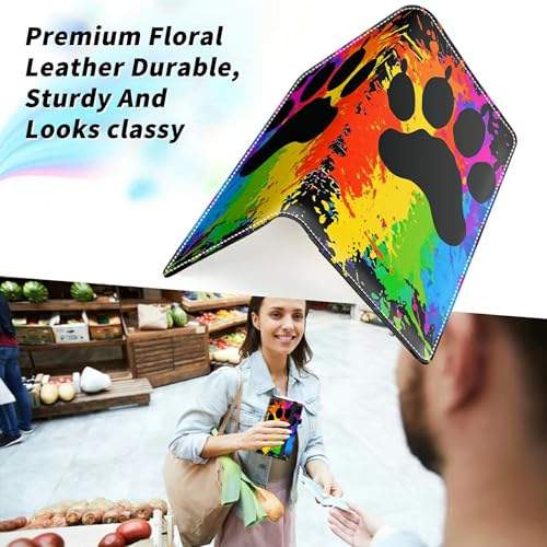 Check Book Cover for Personal Checkbook, Leather Business Checkbooks Plastic Insert Flap Card Holder Pen Hoop Holder with RFID Blocking Slim Wallet for Women Men, Dog Paw Prints - color: Dog Paw Prints