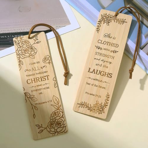 2 Pcs Bible Bookmarks for Women, Bamboo Religious Christian Bookmarks Gifts for Women Book Marks for Reading (Plant) - style: Plant