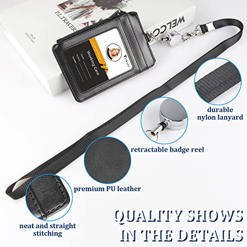 Teskyer ID Badge Holder with Retractable Lanyard, Lanyard Wallet, Black - color: Black #02, size: 3.1" x 4.7"