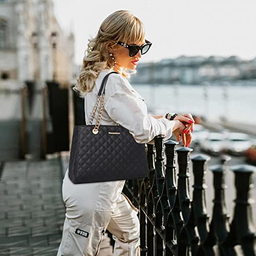 Montana West MEDIUM Tote Bag for Women Quilted Chain Handbags Shoulder Purse - color: 040black