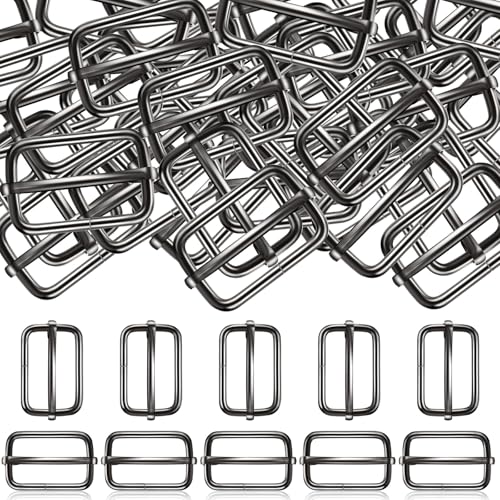 Tatuo 50 Pcs Slide Buckle 1 Inch Metal Tri-glide Slides Rectangle Buckle Adjustable for Fasteners, Strap, Backpack DIY(Black) - color: Black