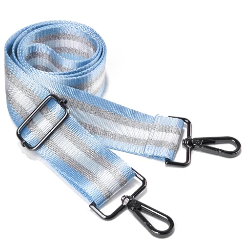 LVYOUME Purse Strap Silver Hardware Wide Bag Straps Replacement Crossbody Adjustable Shoulder Strap for Purses - color: Black Hardware-sky Blue Silver -327