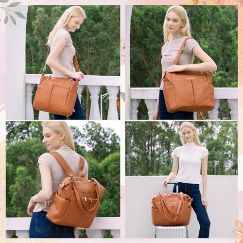MOMINSIDE Diaper Bag Tote Convertible Diaper Bag Backpack Tote Leather | 4 in 1 Baby Bag Hospital bag 13 Pockets Travel Diaper Tote Pañaleras Para Bebe with Changing Pad for Mom & Dad(Brown) - color: Brown