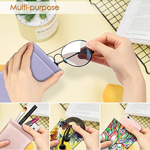 FINTIE Soft Eyeglasses Case with Cleaning Cloth, Squeeze Top Glasses Pouch | Sunglasses Eyewear Bag, Vegan Leather, For Reading /Prescription Glasses Storage, For Women Daily Carry - color: Lilac Purple
