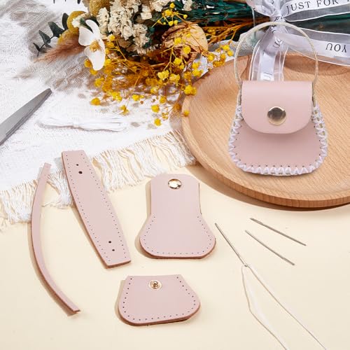 CALFOVERA DIY Genuine Leather Purse Making Kit for Women Handbag Mini Coin Bag Sewing Set Handmade Small Purse Crochet Knitting Supplies for DIY Birthday Bridal Wedding Gift(Pink) - color: pink